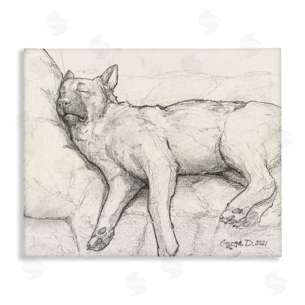 stupell industries George Dyachenko | Tired Dog Sleeping Intricate Graphite Pencil Sketch Wall Art