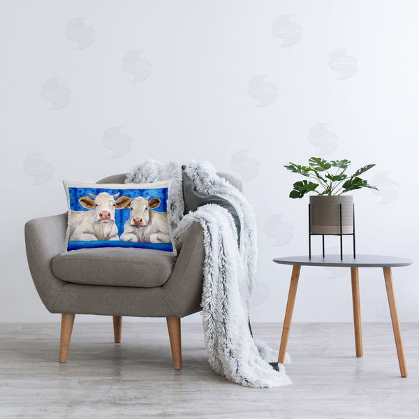 Stupell Industries George Dyachenko | Two White Cows On Blue Printed Throw Pillow