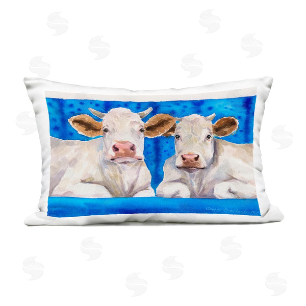 Stupell Industries George Dyachenko | Two White Cows On Blue Printed Throw Pillow