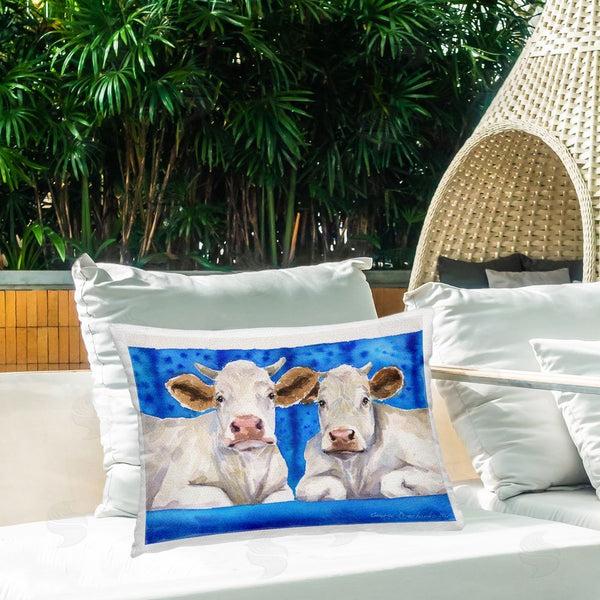 Stupell Industries George Dyachenko | Two White Cows On Blue Printed Throw Pillow