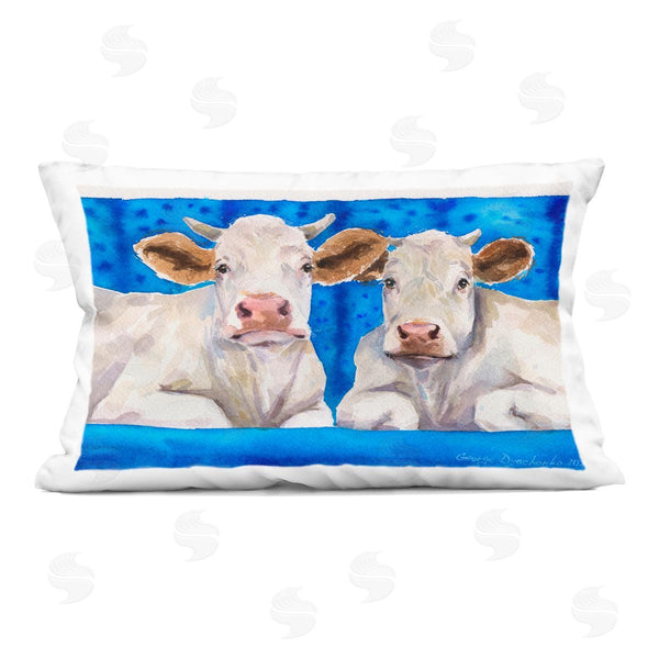 stupell industries George Dyachenko | Two White Cows on Blue Printed Throw Pillow