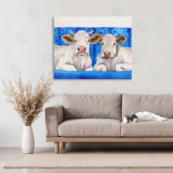 Stupell Industries George Dyachenko | Two White Cows On Blue Wall Art