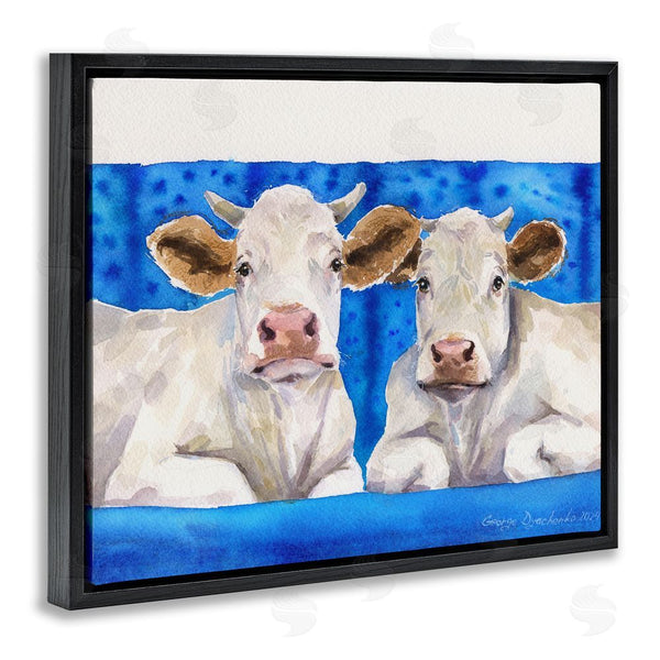 Stupell Industries George Dyachenko | Two White Cows On Blue Wall Art