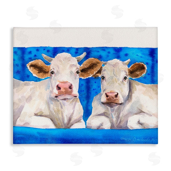 stupell industries George Dyachenko | Two White Cows on Blue Wall Art