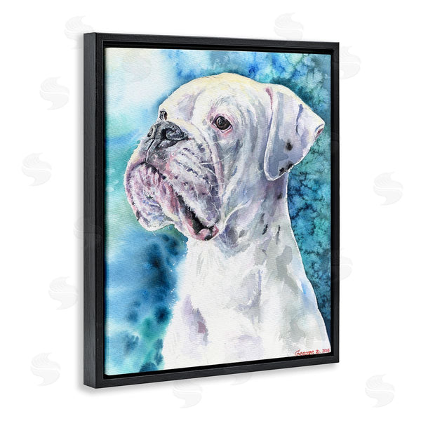 Stupell Industries George Dyachenko | White Boxer Gaze Pet Dog Over Blue