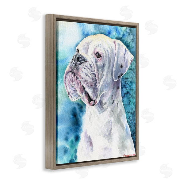 Stupell Industries George Dyachenko | White Boxer Gaze Pet Dog Over Blue