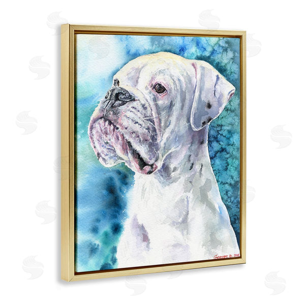 Stupell Industries George Dyachenko | White Boxer Gaze Pet Dog Over Blue