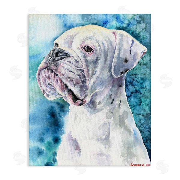 stupell industries George Dyachenko | White Boxer Gaze Pet Dog over Blue