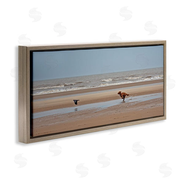 Stupell Industries Gill Woodcock | Dog Chasing Bird On Beach Wall Art