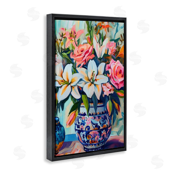 Stupell Industries Gina Kelly | Colorful Flowers In Blue Ornate Vase Wall Art