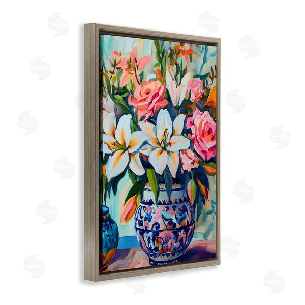 Stupell Industries Gina Kelly | Colorful Flowers In Blue Ornate Vase Wall Art