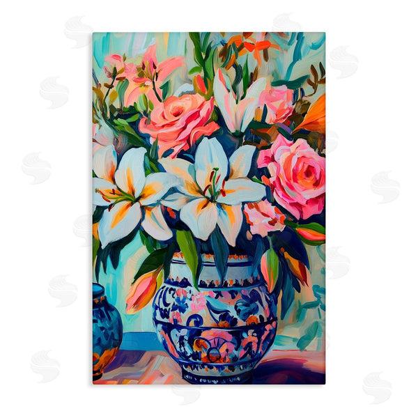stupell industries Gina Kelly | Colorful Flowers in Blue Ornate Vase Wall Art
