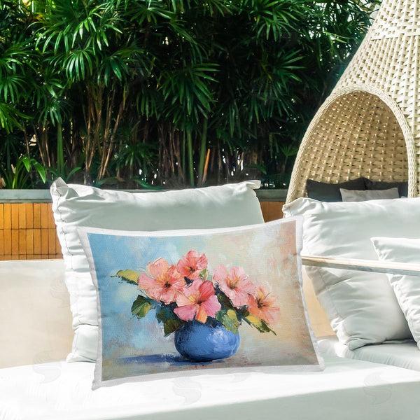 Stupell Industries Gina Kelly | Hibiscus Flowers In Blue Vase Printed Throw Pillow