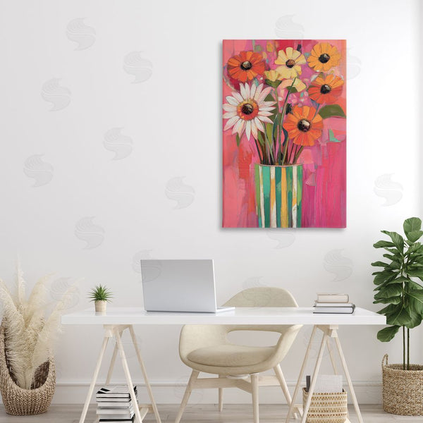 Stupell Industries Gina Kelly | Mixed Flowers Green Striped Vase Wall Art