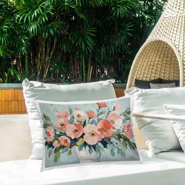 Stupell Industries Gina Kelly | Pink Flower Arrangement Over Green Printed Throw Pillow