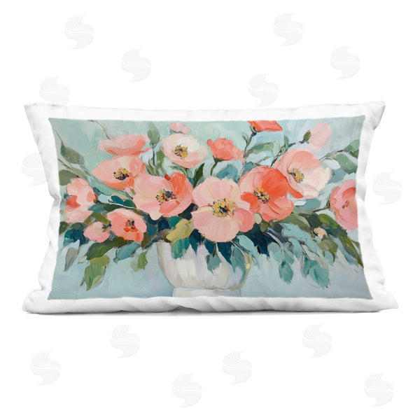 stupell industries Gina Kelly | Pink Flower Arrangement over Green Printed Throw Pillow