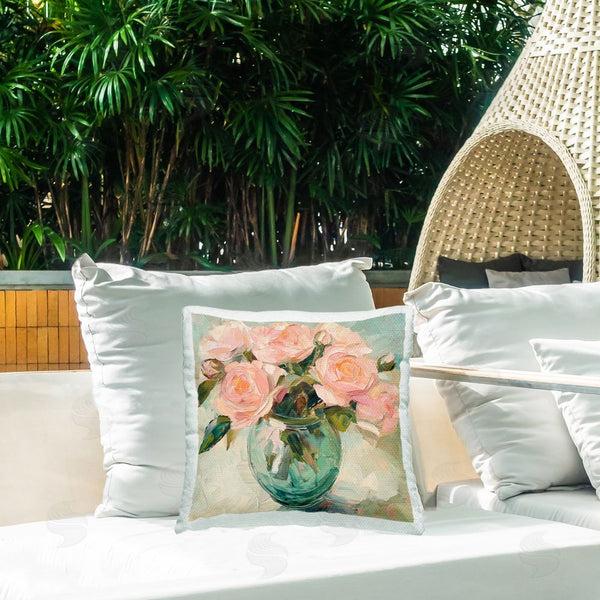 Stupell Industries Gina Kelly | Pink Roses In Green Vase Printed Throw Pillow