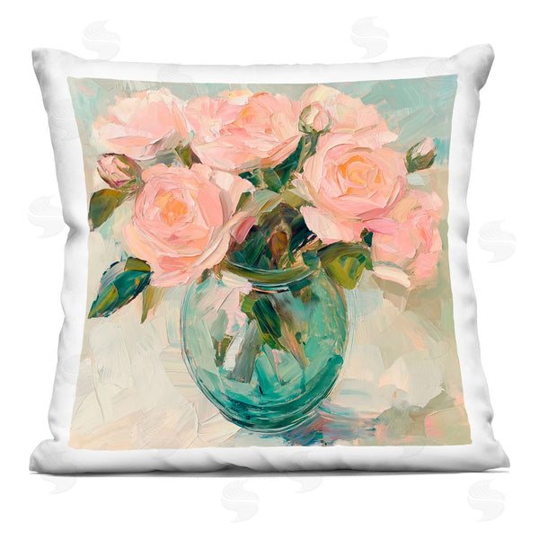 stupell industries Gina Kelly | Pink Roses in Green Vase Printed Throw Pillow
