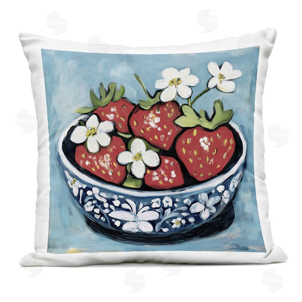 Stupell Industries Gina Kelly | Strawberries In Blue Bowl Printed Throw Pillow