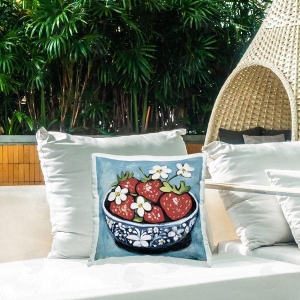 Stupell Industries Gina Kelly | Strawberries In Blue Bowl Printed Throw Pillow