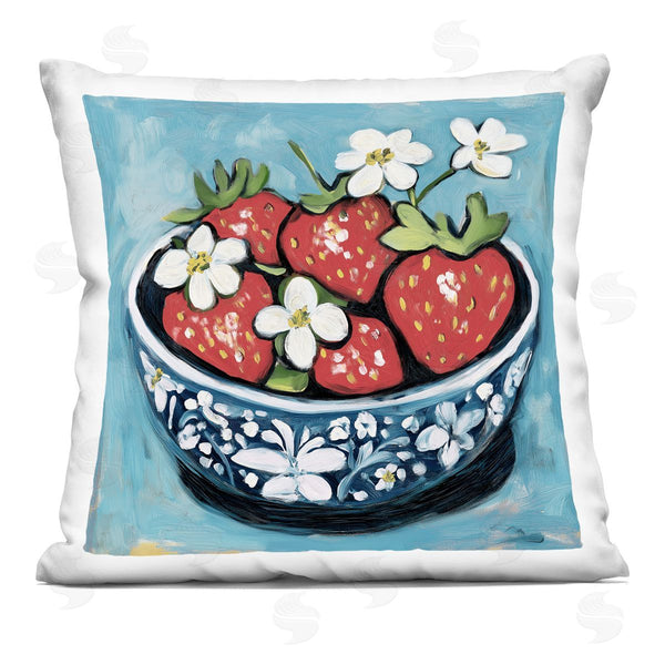 stupell industries Gina Kelly | Strawberries in Blue Bowl Printed Throw Pillow