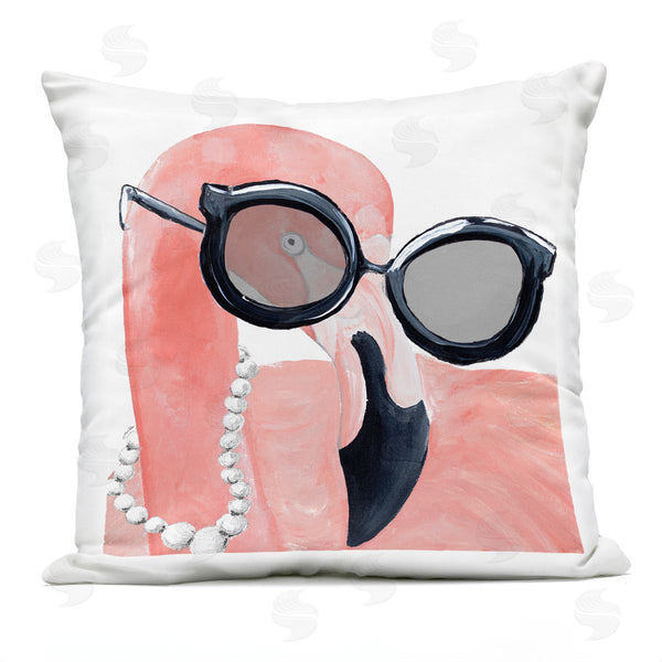 Stupell Industries Gina Ritter | Glam Fashion Pink Flamingo Sunglasses Pearls Bird Printed Throw Pillow