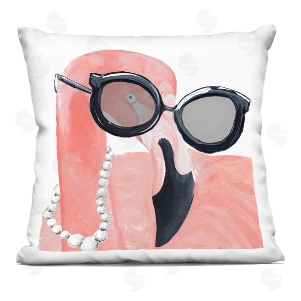 stupell industries Gina Ritter | Glam Fashion Pink Flamingo Sunglasses Pearls Bird Printed Throw Pillow
