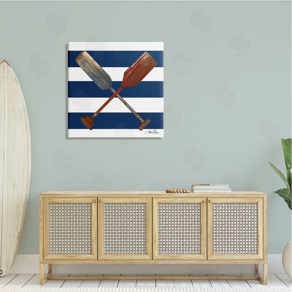 Stupell Industries Gina Ritter | Nautical Crossed Oars Wide Blue Band Striped Pattern Wall Art
