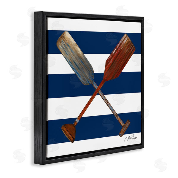 Stupell Industries Gina Ritter | Nautical Crossed Oars Wide Blue Band Striped Pattern Wall Art