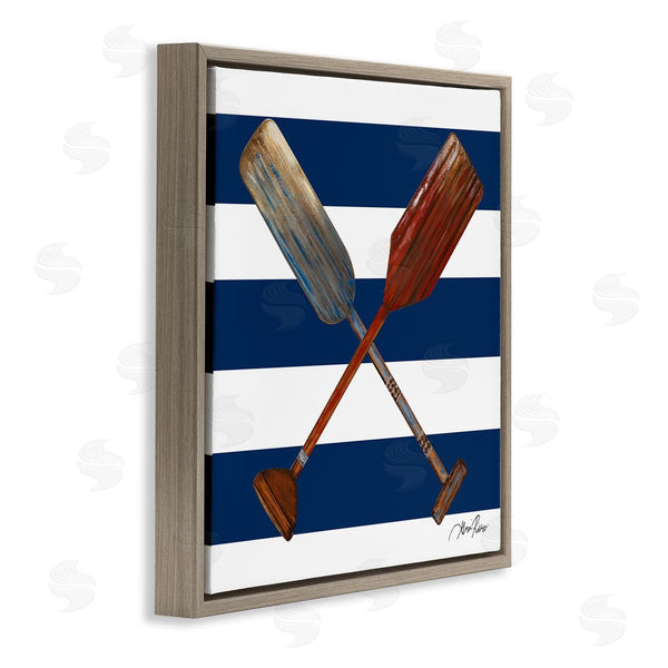 Stupell Industries Gina Ritter | Nautical Crossed Oars Wide Blue Band Striped Pattern Wall Art