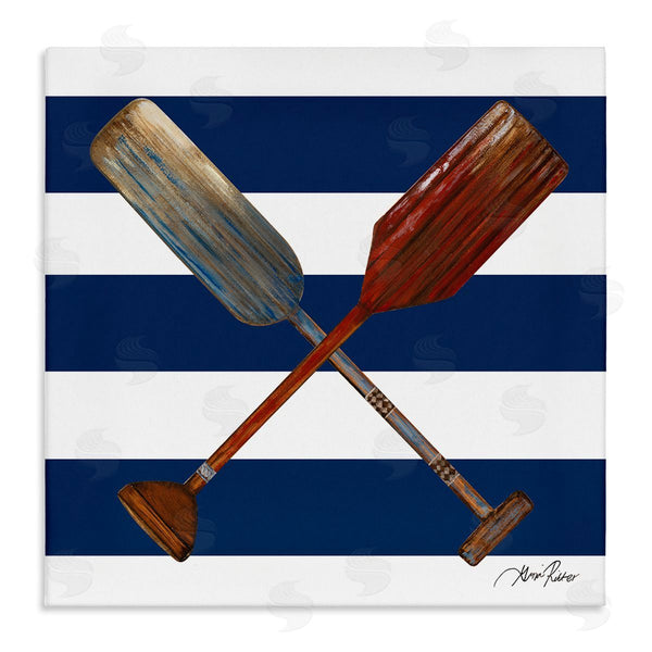 stupell industries Gina Ritter | Nautical Crossed Oars Wide Blue Band Striped Pattern Wall Art