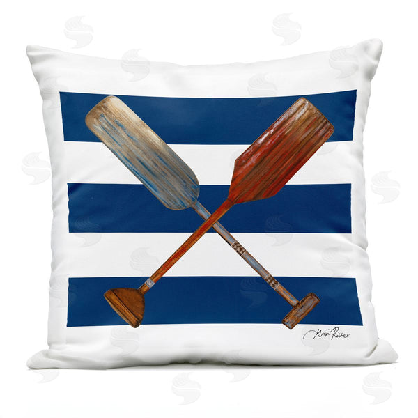 Stupell Industries Gina Ritter | Nautical Oars Blue Stripes Printed Throw Pillow