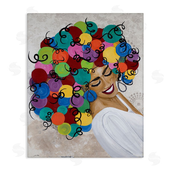 stupell industries Gina Ritter | Smiling Woman With Rainbow Abstract Curly Hair Wall Art