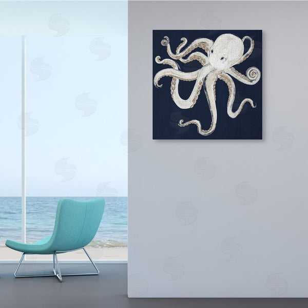 Stupell Industries Gina Ritter | Whimsical Nautical Octopus Illustration Over Navy Blue Wall Art