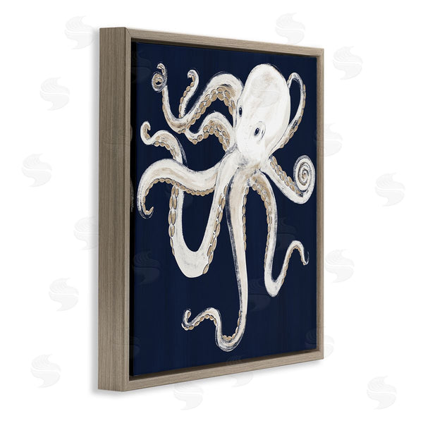 Stupell Industries Gina Ritter | Whimsical Nautical Octopus Illustration Over Navy Blue Wall Art