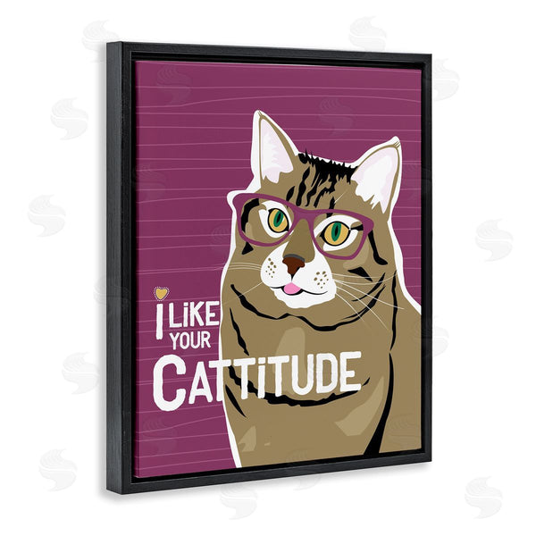 Stupell Industries Ginger Oliphant | Like Your Cattitude Phrase Cat With Glasses Pet