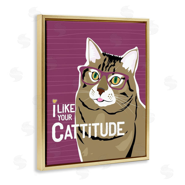 Stupell Industries Ginger Oliphant | Like Your Cattitude Phrase Cat With Glasses Pet