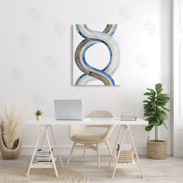 Stupell Industries Grace Popp | Abstract Line Braid Blue Brown Pattern Watercolor Painting Wall Art