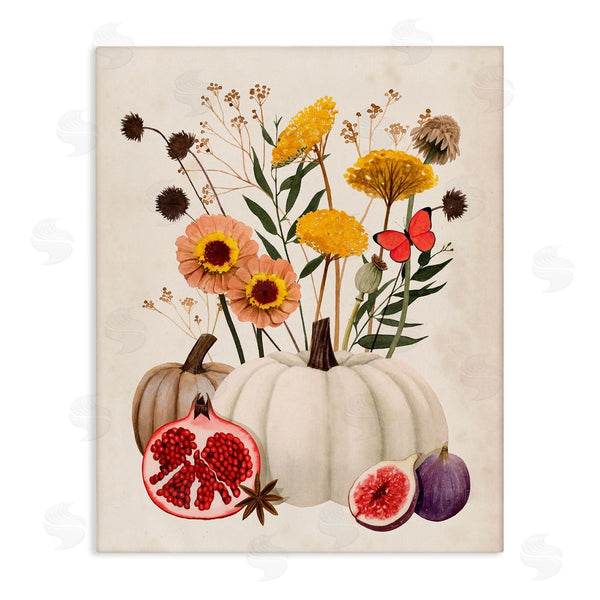 stupell industries Grace Popp | Autumn Harvest Arrangement Pumpkin Pomegranate Fig Fruits Wall Art