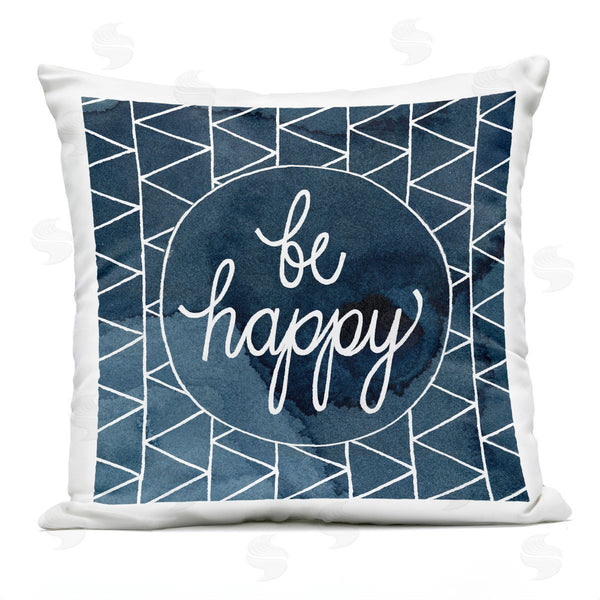 Stupell Industries Grace Popp | Be Happy Blue And White Geometric Pattern Printed Throw Pillow