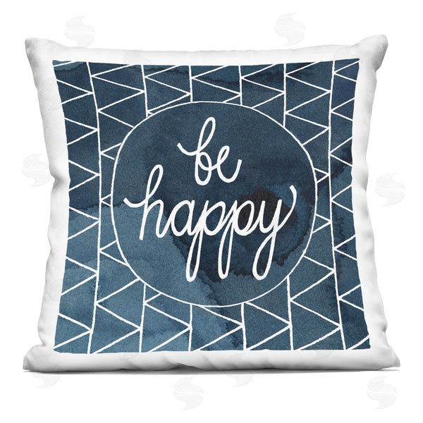 stupell industries Grace Popp | Be Happy Blue and White Geometric Pattern Printed Throw Pillow