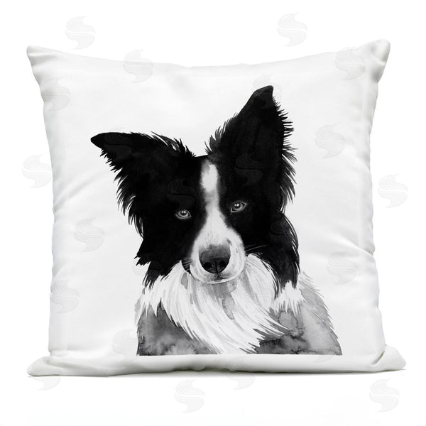 Stupell Industries Grace Popp | Bold Black Border Collie Dog Breed Portrait Printed Throw Pillow
