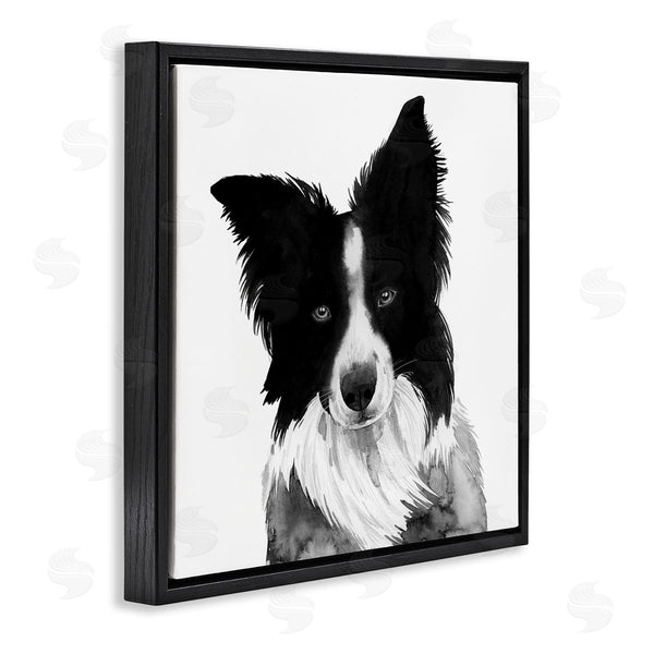 Stupell Industries Grace Popp | Border Collie Pet Dog Portrait Black White