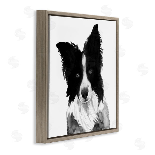 Stupell Industries Grace Popp | Border Collie Pet Dog Portrait Black White