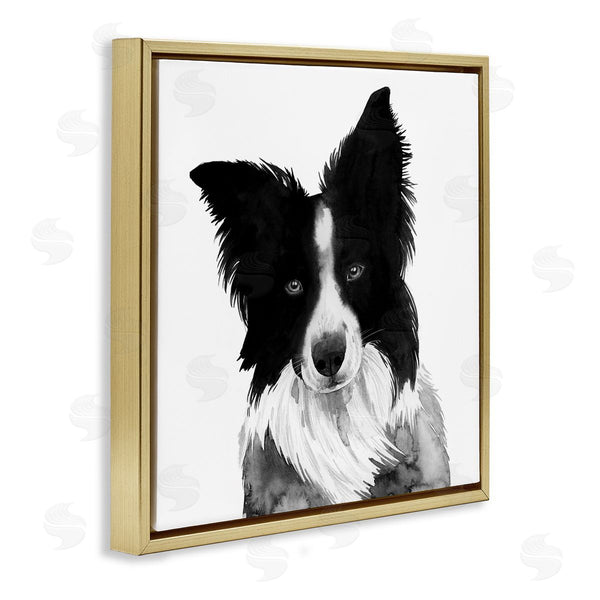 Stupell Industries Grace Popp | Border Collie Pet Dog Portrait Black White