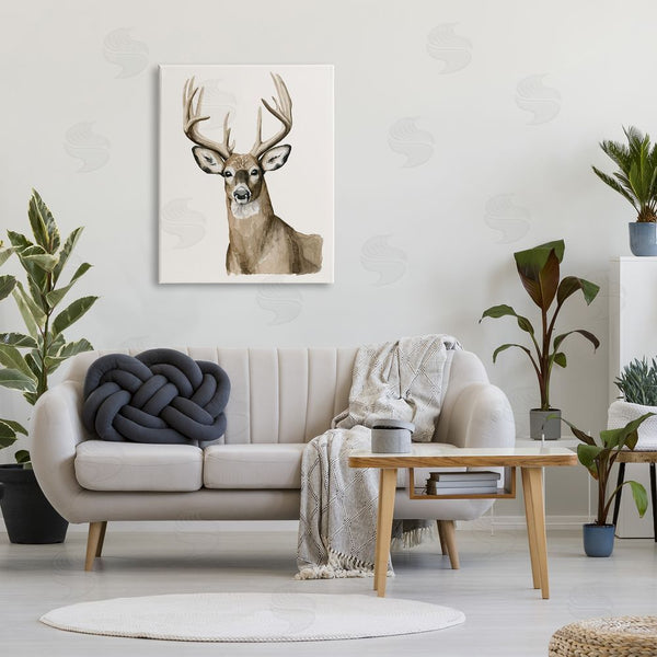 Stupell Industries Grace Popp | Brown Deer Gazing Antlers Watercolor Style Portrait Wall Art