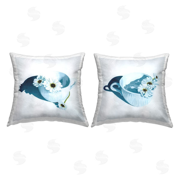 stupell industries Grace Popp | Country Daisies in Teacups Printed Throw Pillow Set