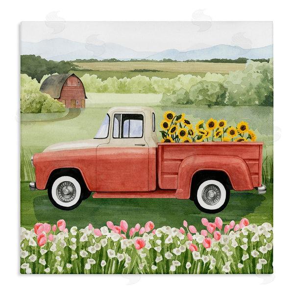 stupell industries Grace Popp | Country Farm Truck Sunflower Bunches Blooming Meadow Wall Art
