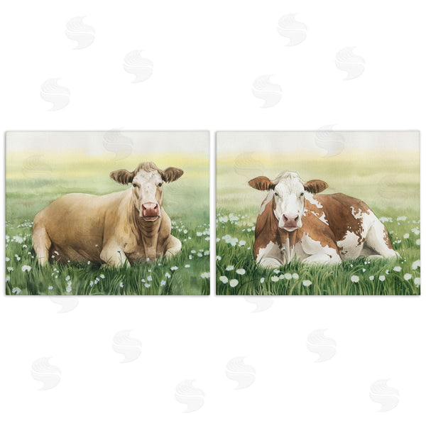 stupell industries Grace Popp | Cows Resting in Flower Field Wall Art