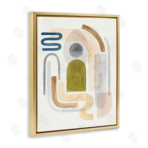Stupell Industries Grace Popp | Deco Shape Abstraction Neutral Blue Beige Curves